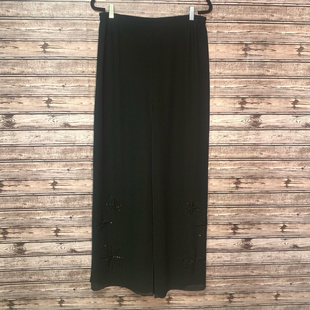 Black Wide Leg Women’s Pants with Subtle Embellishment